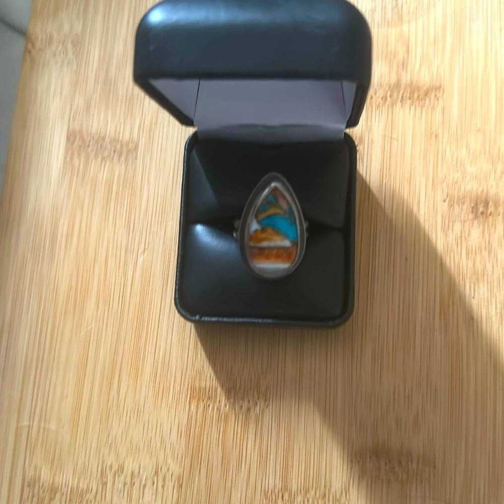 Vintage Sterling silver oyster shell /turquoise size 6.5/7 not sure